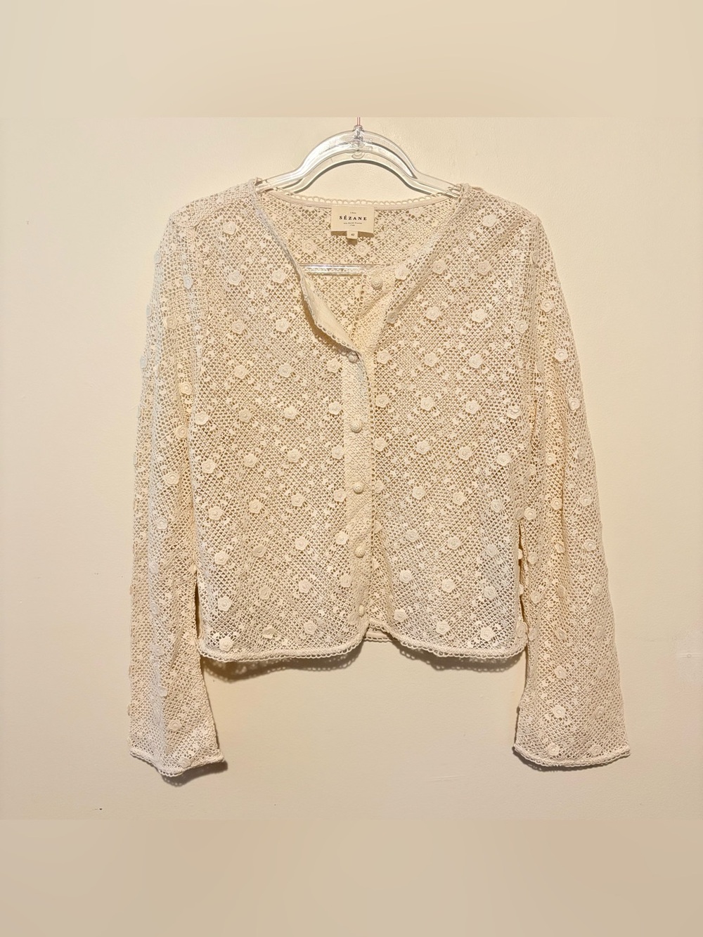 Sezane Nora guipure crochet lace button front shirt - Picture 3 of 8